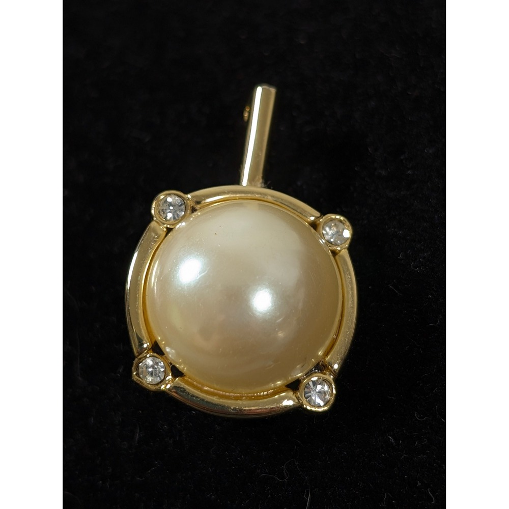 Vintage Faux Pearl Rhinestone Pearl Enhancer Pendant Gold Tone Cream Cabochon